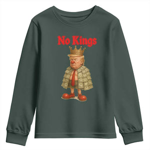 No Kings Trump Youth Sweatshirt Satirical Clown Ruler Political Satire TS02 Dark Forest Green Print Your Wear