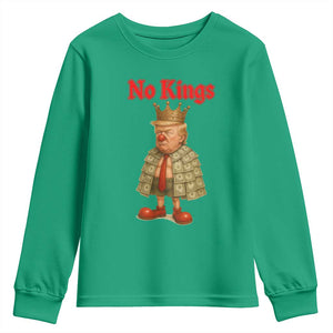 No Kings Trump Youth Sweatshirt Satirical Clown Ruler Political Satire TS02 Irish Green Print Your Wear