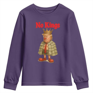 No Kings Trump Youth Sweatshirt Satirical Clown Ruler Political Satire TS02 Purple Print Your Wear