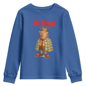 No Kings Trump Youth Sweatshirt Satirical Clown Ruler Political Satire TS02 Royal Blue Print Your Wear