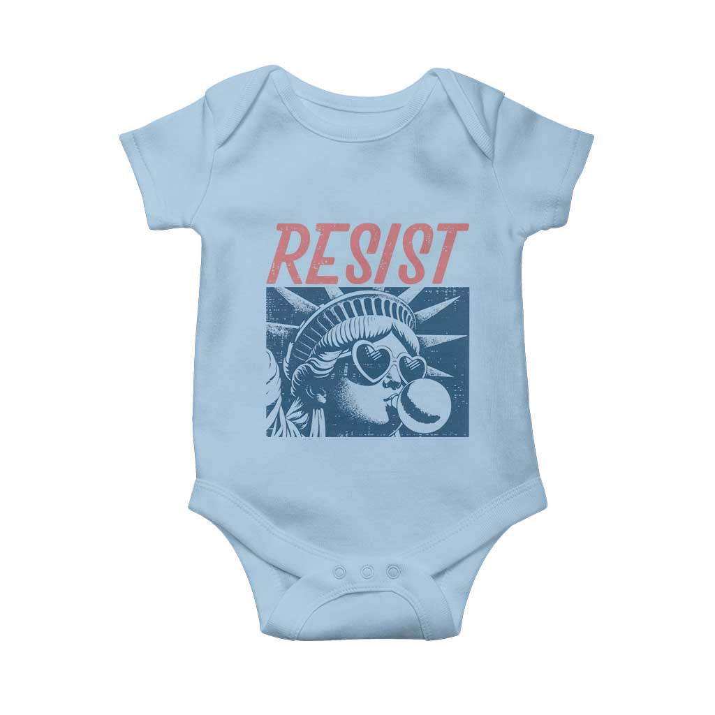 Liberty Resist Baby Onesie Feminist Bubblegum Statue of Liberty Retro Graphic TS02 Light Blue Print Your Wear