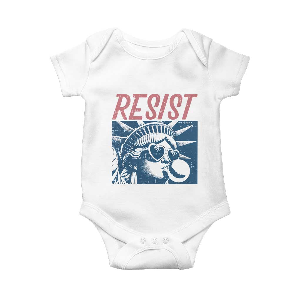 Liberty Resist Baby Onesie Feminist Bubblegum Statue of Liberty Retro Graphic TS02 White Print Your Wear