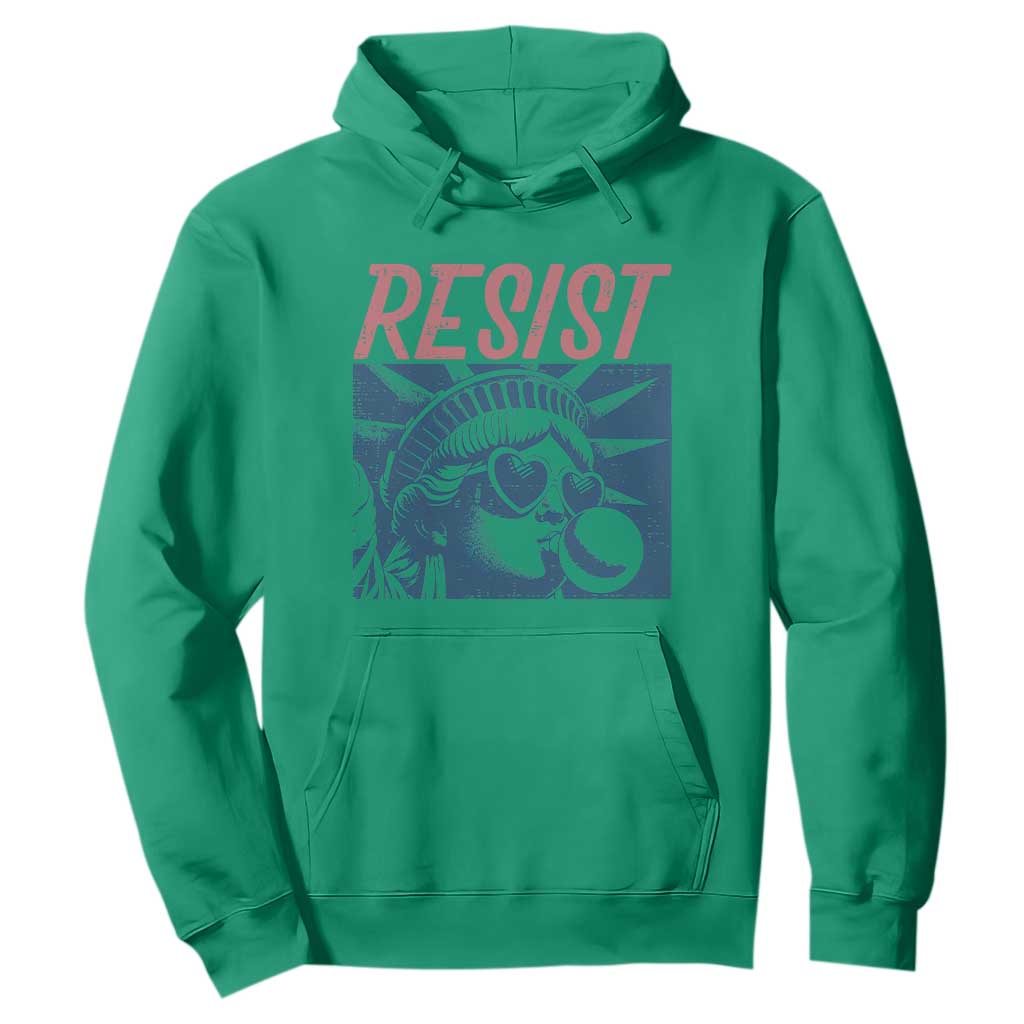 Liberty Resist Hoodie Feminist Bubblegum Statue of Liberty Retro Graphic TS02 Irish Green Print Your Wear