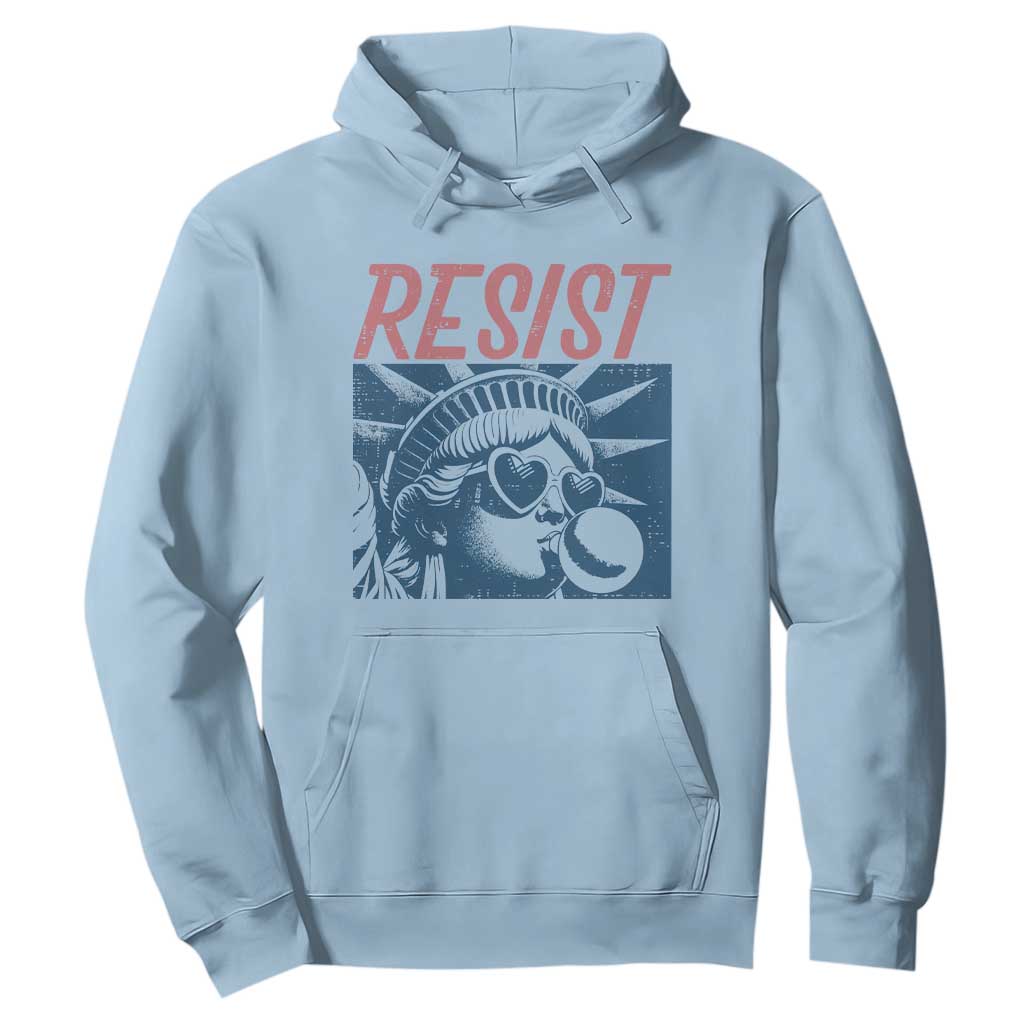 Liberty Resist Hoodie Feminist Bubblegum Statue of Liberty Retro Graphic TS02 Light Blue Print Your Wear
