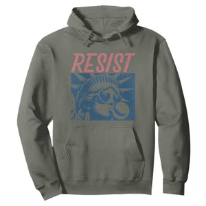 Liberty Resist Hoodie Feminist Bubblegum Statue of Liberty Retro Graphic TS02 Military Green Print Your Wear