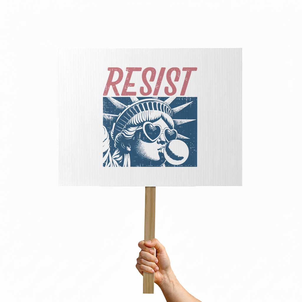 Liberty Resist Protest Sign Feminist Bubblegum Statue of Liberty Retro Graphic TS02 Horizontal 18" x 24" White Print Your Wear