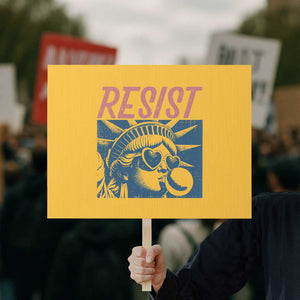 Liberty Resist Protest Sign Feminist Bubblegum Statue of Liberty Retro Graphic TS02 Horizontal 18" x 24" Yellow Print Your Wear