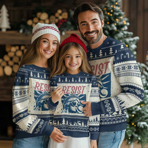 Liberty Resist Ugly Christmas Sweater Feminist Bubblegum Statue of Liberty Retro Graphic TS02 Beige Navy Print Your Wear