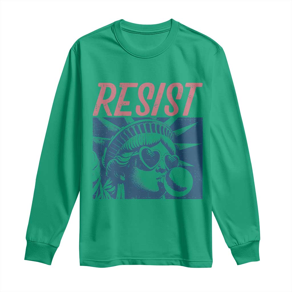 Liberty Resist Long Sleeve Shirt Feminist Bubblegum Statue of Liberty Retro Graphic TS02 Irish Green Print Your Wear