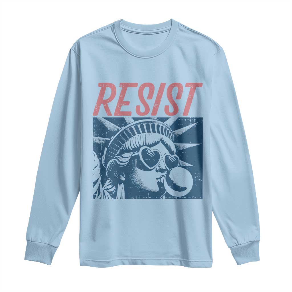 Liberty Resist Long Sleeve Shirt Feminist Bubblegum Statue of Liberty Retro Graphic TS02 Light Blue Print Your Wear