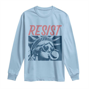 Liberty Resist Long Sleeve Shirt Feminist Bubblegum Statue of Liberty Retro Graphic TS02 Light Blue Print Your Wear