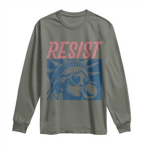 Liberty Resist Long Sleeve Shirt Feminist Bubblegum Statue of Liberty Retro Graphic TS02 Military Green Print Your Wear