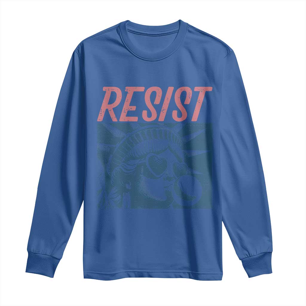Liberty Resist Long Sleeve Shirt Feminist Bubblegum Statue of Liberty Retro Graphic TS02 Royal Blue Print Your Wear