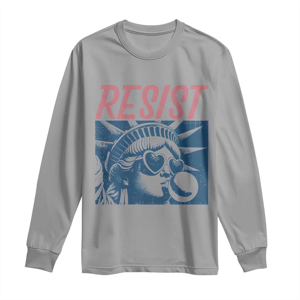 Liberty Resist Long Sleeve Shirt Feminist Bubblegum Statue of Liberty Retro Graphic TS02 Sport Gray Print Your Wear
