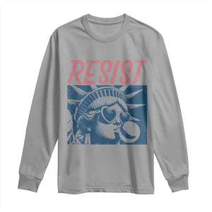 Liberty Resist Long Sleeve Shirt Feminist Bubblegum Statue of Liberty Retro Graphic TS02 Sport Gray Print Your Wear