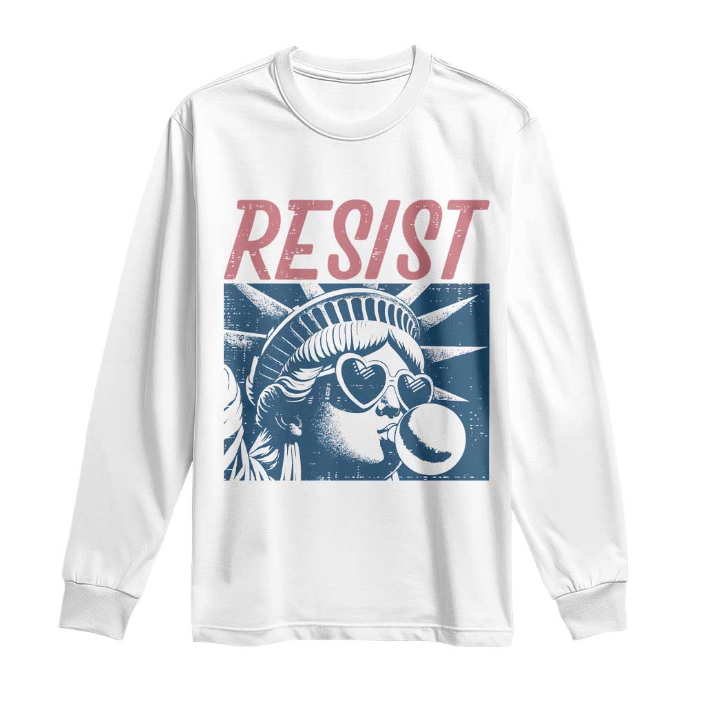 Liberty Resist Long Sleeve Shirt Feminist Bubblegum Statue of Liberty Retro Graphic TS02 White Print Your Wear