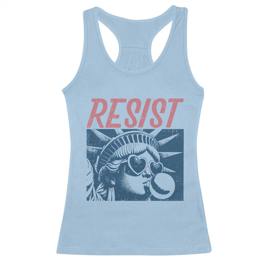 Liberty Resist Racerback Tank Top Feminist Bubblegum Statue of Liberty Retro Graphic TS02 Light Blue Print Your Wear