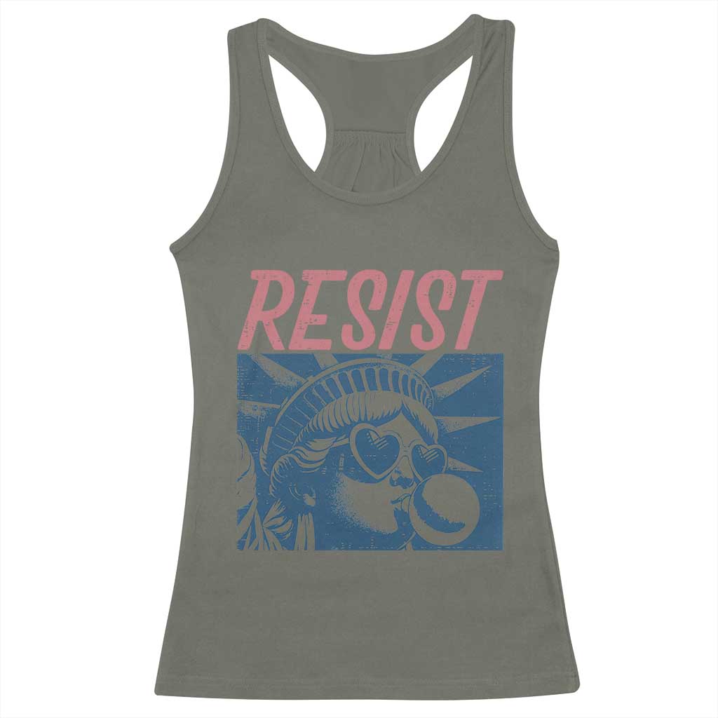 Liberty Resist Racerback Tank Top Feminist Bubblegum Statue of Liberty Retro Graphic TS02 Military Green Print Your Wear