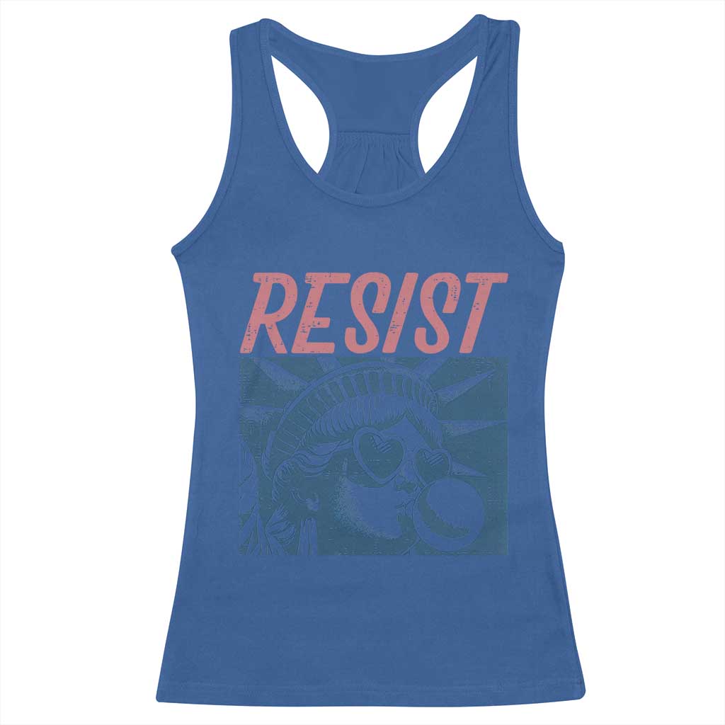 Liberty Resist Racerback Tank Top Feminist Bubblegum Statue of Liberty Retro Graphic TS02 Royal Blue Print Your Wear