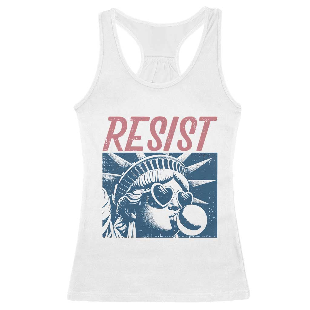 Liberty Resist Racerback Tank Top Feminist Bubblegum Statue of Liberty Retro Graphic TS02 White Print Your Wear