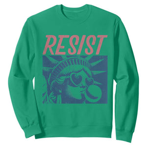 Liberty Resist Sweatshirt Feminist Bubblegum Statue of Liberty Retro Graphic TS02 Irish Green Print Your Wear