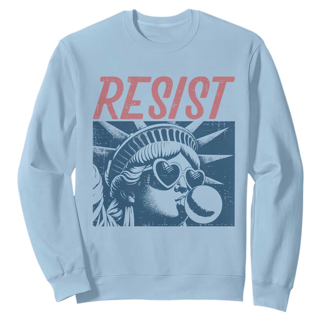 Liberty Resist Sweatshirt Feminist Bubblegum Statue of Liberty Retro Graphic TS02 Light Blue Print Your Wear