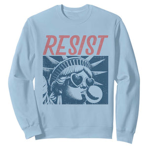 Liberty Resist Sweatshirt Feminist Bubblegum Statue of Liberty Retro Graphic TS02 Light Blue Print Your Wear