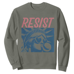 Liberty Resist Sweatshirt Feminist Bubblegum Statue of Liberty Retro Graphic TS02 Military Green Print Your Wear