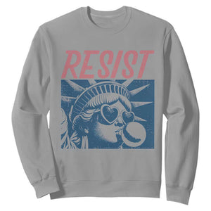 Liberty Resist Sweatshirt Feminist Bubblegum Statue of Liberty Retro Graphic TS02 Sport Gray Print Your Wear