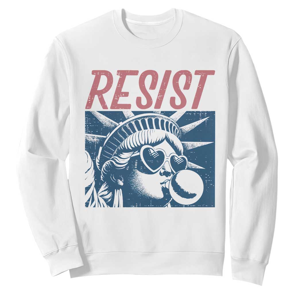 Liberty Resist Sweatshirt Feminist Bubblegum Statue of Liberty Retro Graphic TS02 White Print Your Wear
