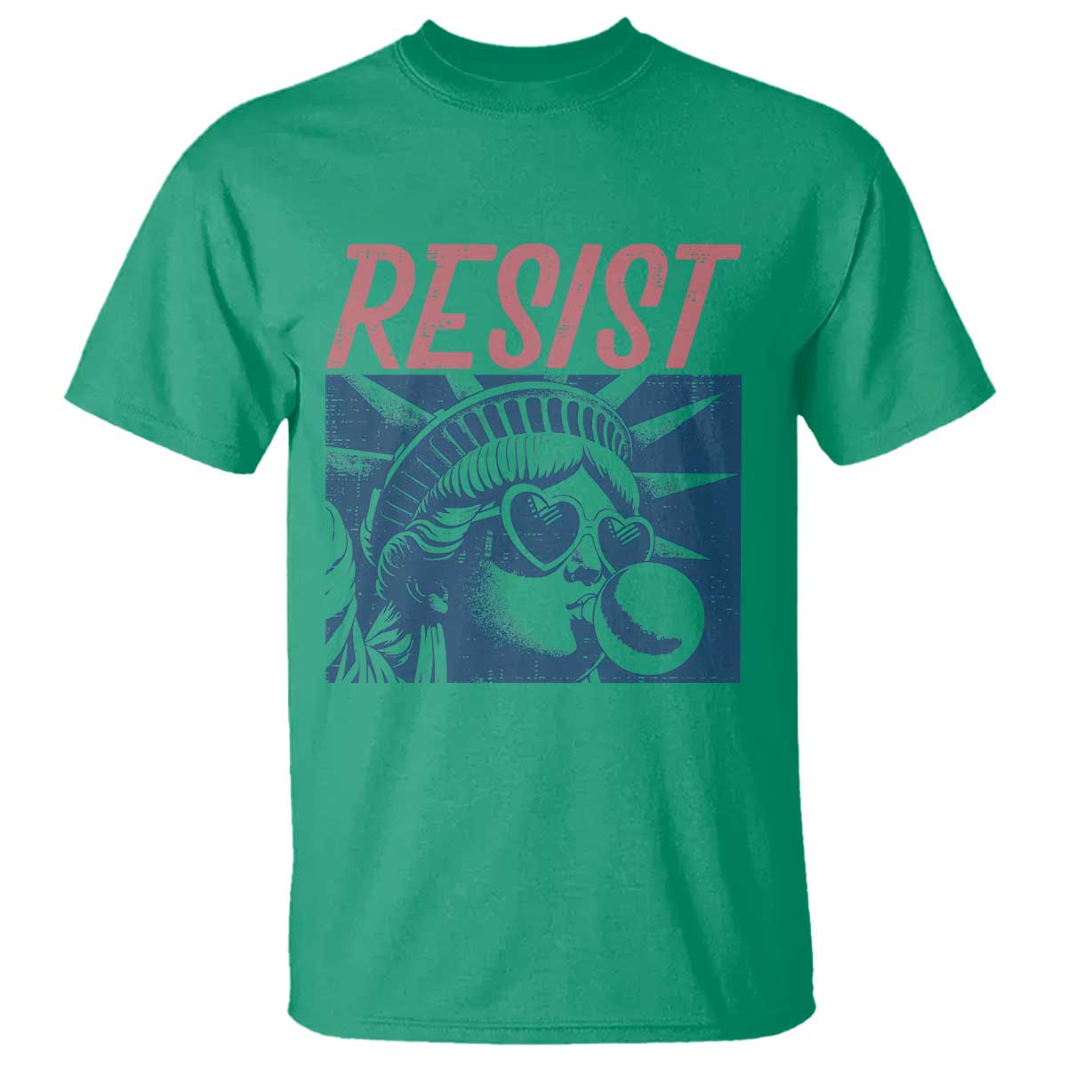 Liberty Resist T Shirt Feminist Bubblegum Statue of Liberty Retro Graphic TS02 Irish Green Print Your Wear
