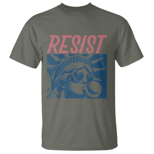 Liberty Resist T Shirt Feminist Bubblegum Statue of Liberty Retro Graphic TS02 Military Green Print Your Wear