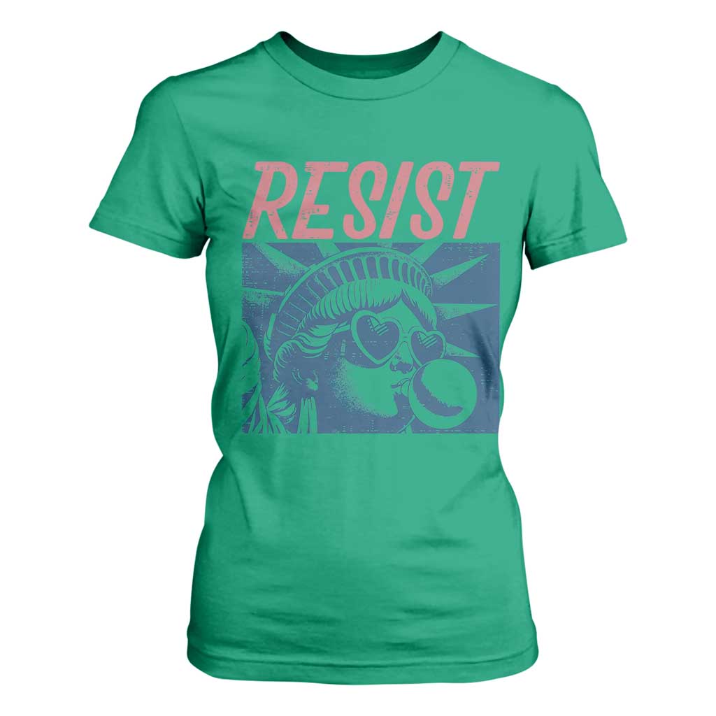 Liberty Resist T Shirt For Women Feminist Bubblegum Statue of Liberty Retro Graphic TS02 Irish Green Print Your Wear