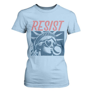 Liberty Resist T Shirt For Women Feminist Bubblegum Statue of Liberty Retro Graphic TS02 Light Blue Print Your Wear