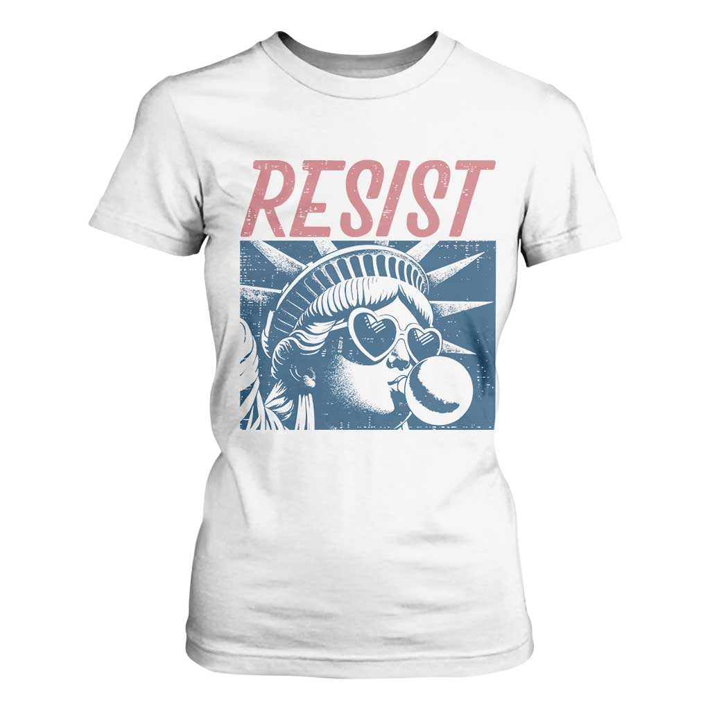 Liberty Resist T Shirt For Women Feminist Bubblegum Statue of Liberty Retro Graphic TS02 White Print Your Wear