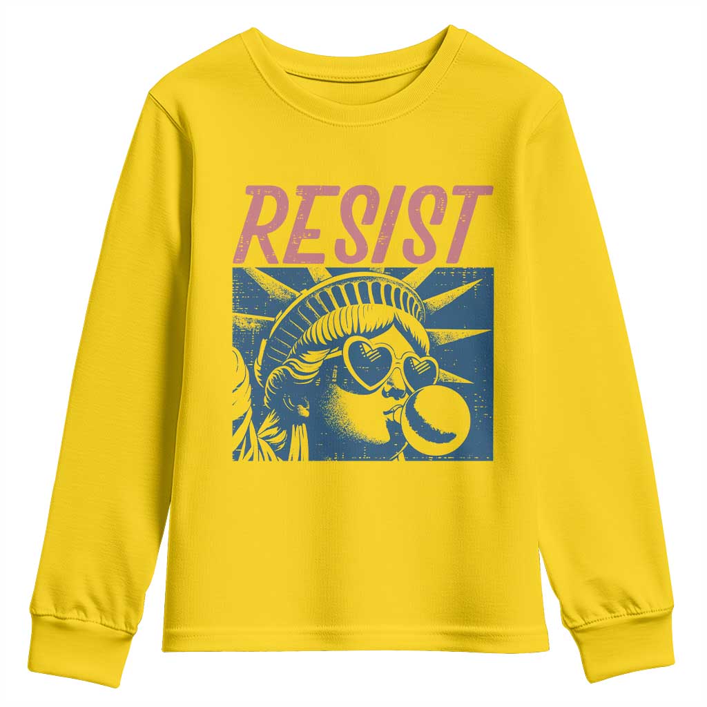 Liberty Resist Youth Sweatshirt Feminist Bubblegum Statue of Liberty Retro Graphic TS02 Daisy Print Your Wear
