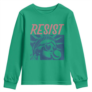 Liberty Resist Youth Sweatshirt Feminist Bubblegum Statue of Liberty Retro Graphic TS02 Irish Green Print Your Wear