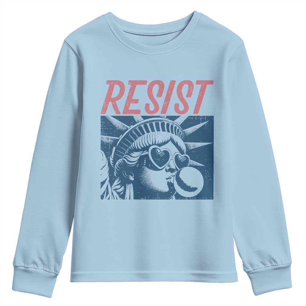 Liberty Resist Youth Sweatshirt Feminist Bubblegum Statue of Liberty Retro Graphic TS02 Light Blue Print Your Wear