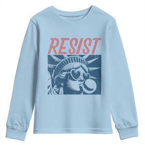 Liberty Resist Youth Sweatshirt Feminist Bubblegum Statue of Liberty Retro Graphic TS02 Light Blue Print Your Wear