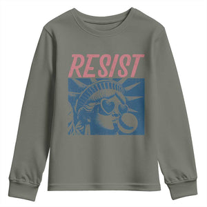 Liberty Resist Youth Sweatshirt Feminist Bubblegum Statue of Liberty Retro Graphic TS02 Military Green Print Your Wear