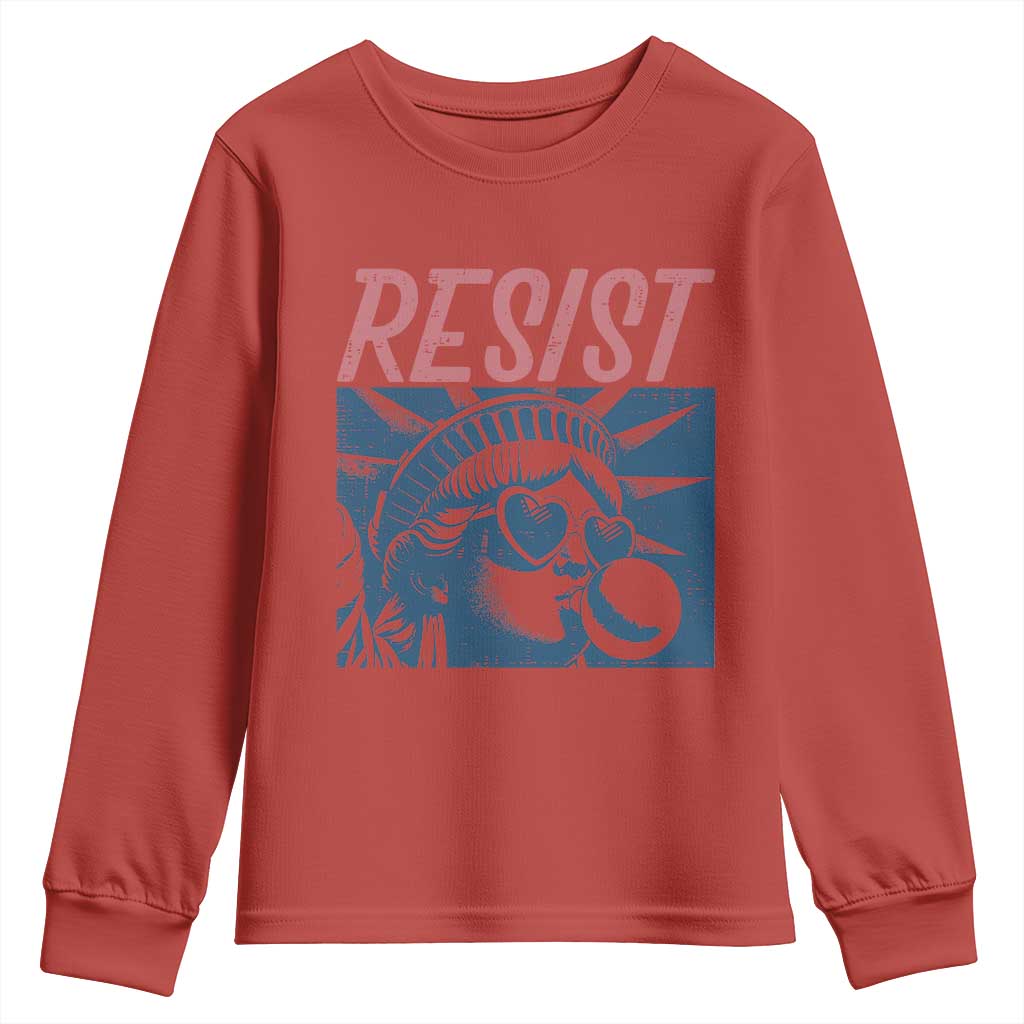 Liberty Resist Youth Sweatshirt Feminist Bubblegum Statue of Liberty Retro Graphic TS02 Red Print Your Wear