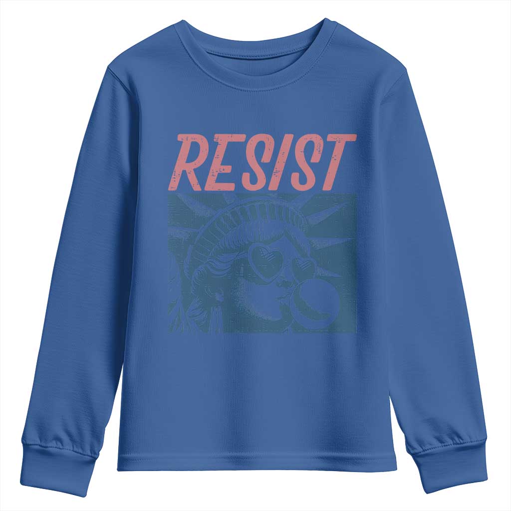 Liberty Resist Youth Sweatshirt Feminist Bubblegum Statue of Liberty Retro Graphic TS02 Royal Blue Print Your Wear