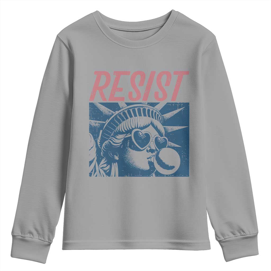 Liberty Resist Youth Sweatshirt Feminist Bubblegum Statue of Liberty Retro Graphic TS02 Sport Gray Print Your Wear