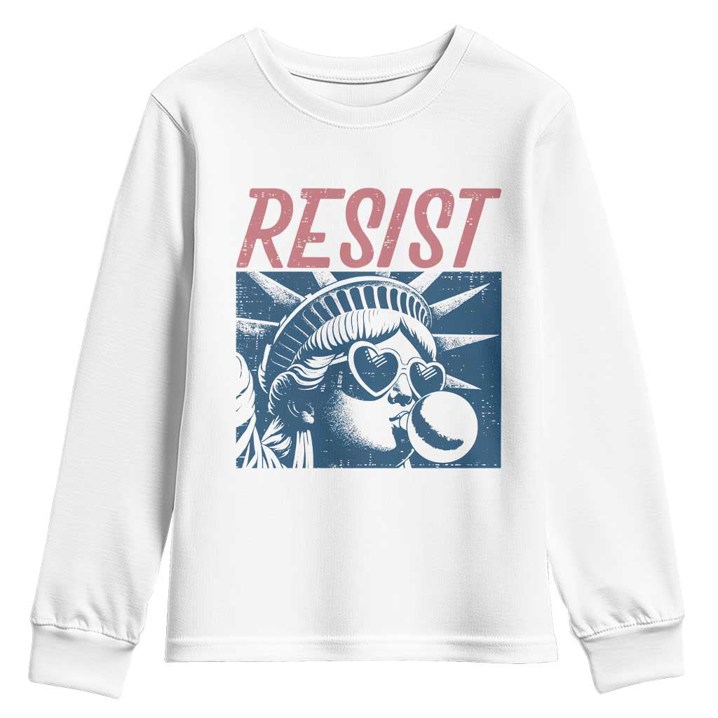Liberty Resist Youth Sweatshirt Feminist Bubblegum Statue of Liberty Retro Graphic TS02 White Print Your Wear
