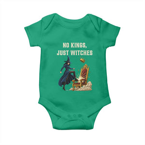 No Kings Just Witches Baby Onesie Feminist Witch Kicking Throne Protest TS02 Irish Green Print Your Wear