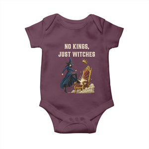No Kings Just Witches Baby Onesie Feminist Witch Kicking Throne Protest TS02 Maroon Print Your Wear