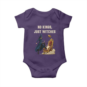 No Kings Just Witches Baby Onesie Feminist Witch Kicking Throne Protest TS02 Purple Print Your Wear