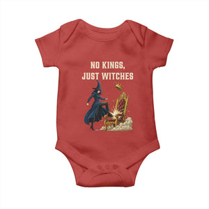 No Kings Just Witches Baby Onesie Feminist Witch Kicking Throne Protest TS02 Red Print Your Wear