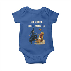 No Kings Just Witches Baby Onesie Feminist Witch Kicking Throne Protest TS02 Royal Blue Print Your Wear