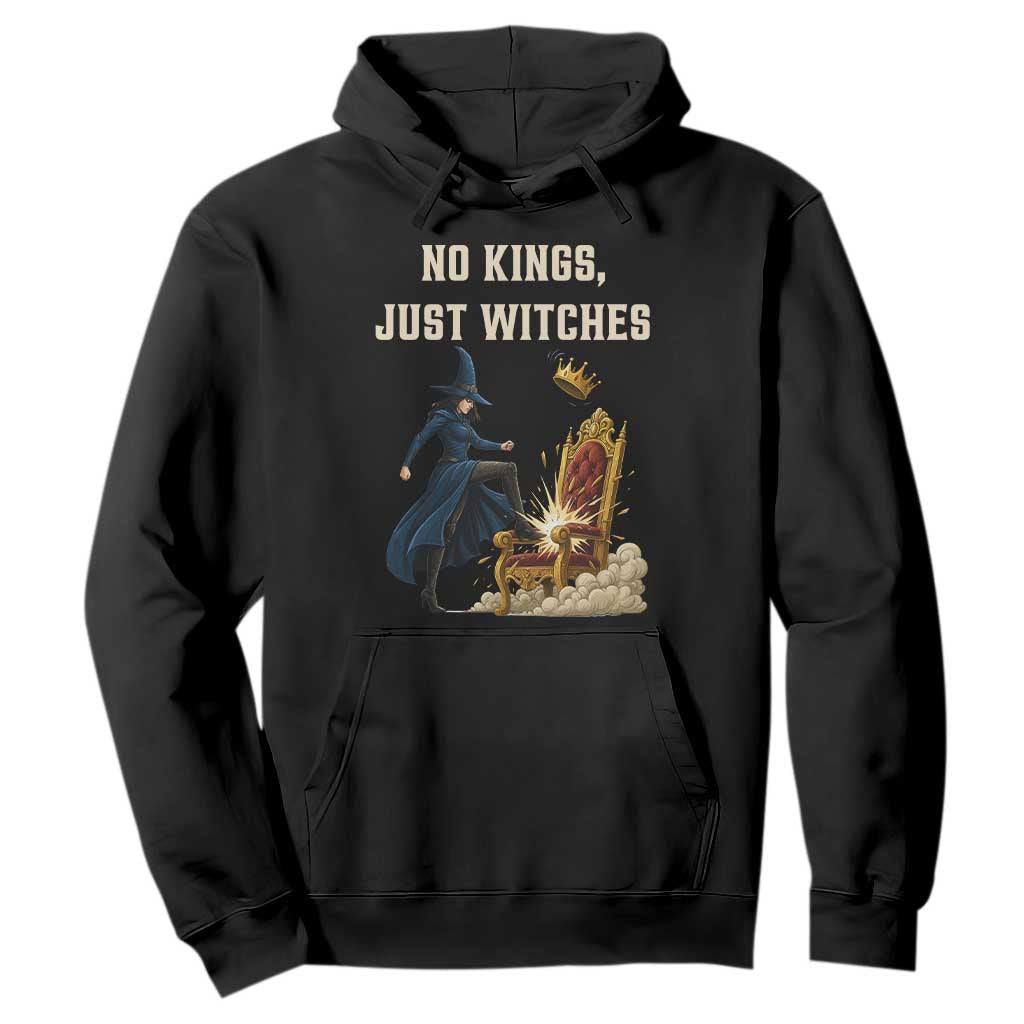 No Kings Just Witches Hoodie Feminist Witch Kicking Throne Protest TS02 Black Print Your Wear